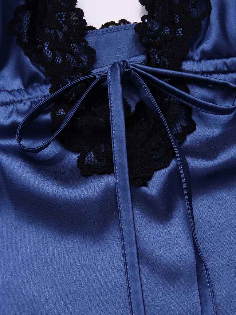 [Prévente] Chemise de nuit bleue en satin et dentelle années 1930