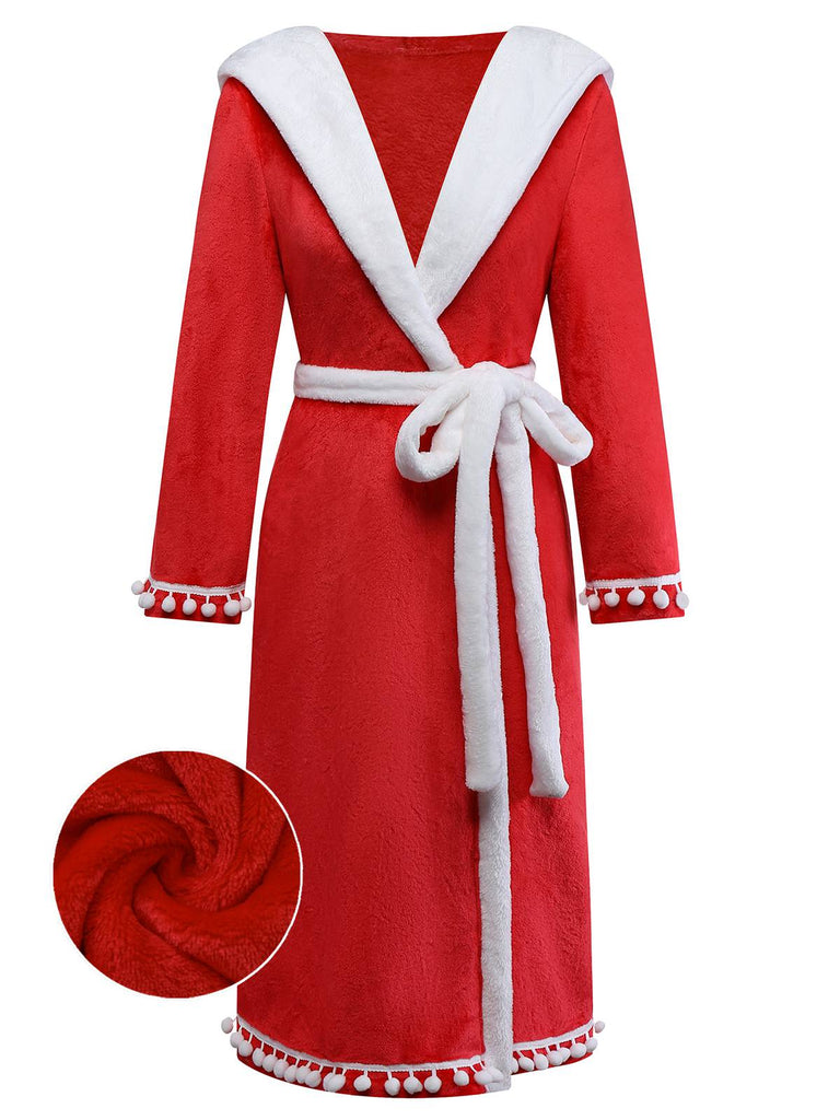 [Prévente] Peignoir à capuche en fausse fourrure Noël rouge et pompons des années 40