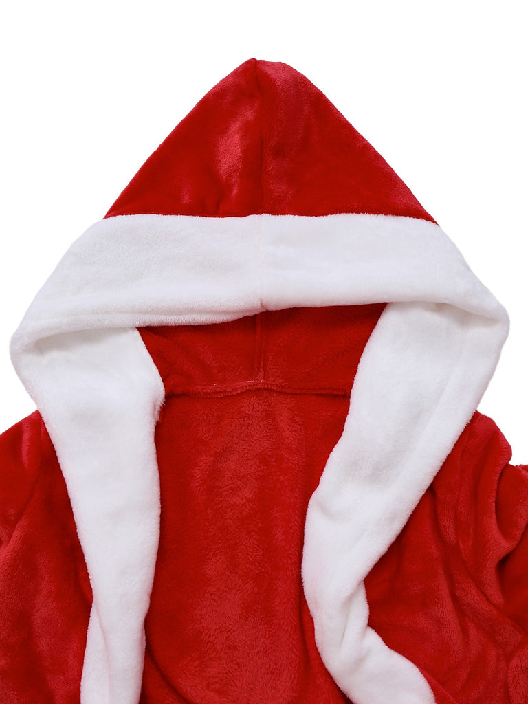 [Prévente] Peignoir à capuche en fausse fourrure Noël rouge et pompons des années 40