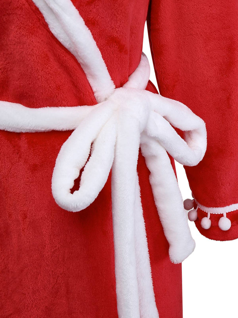 [Prévente] Peignoir à capuche en fausse fourrure Noël rouge et pompons des années 40