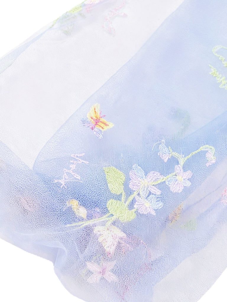 [Prévente] Robe longue à manches longues en maille brodée de fleurs bleues années 1930