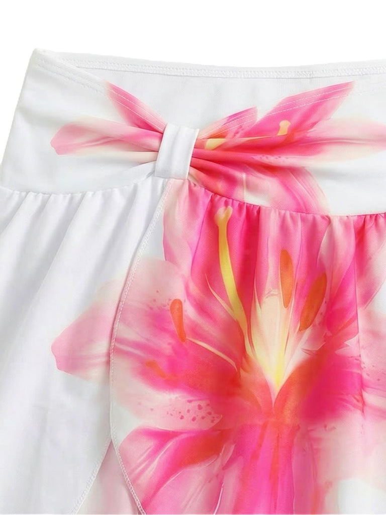 Maillot de bain filet wrap fleurs lys blanc 1930s