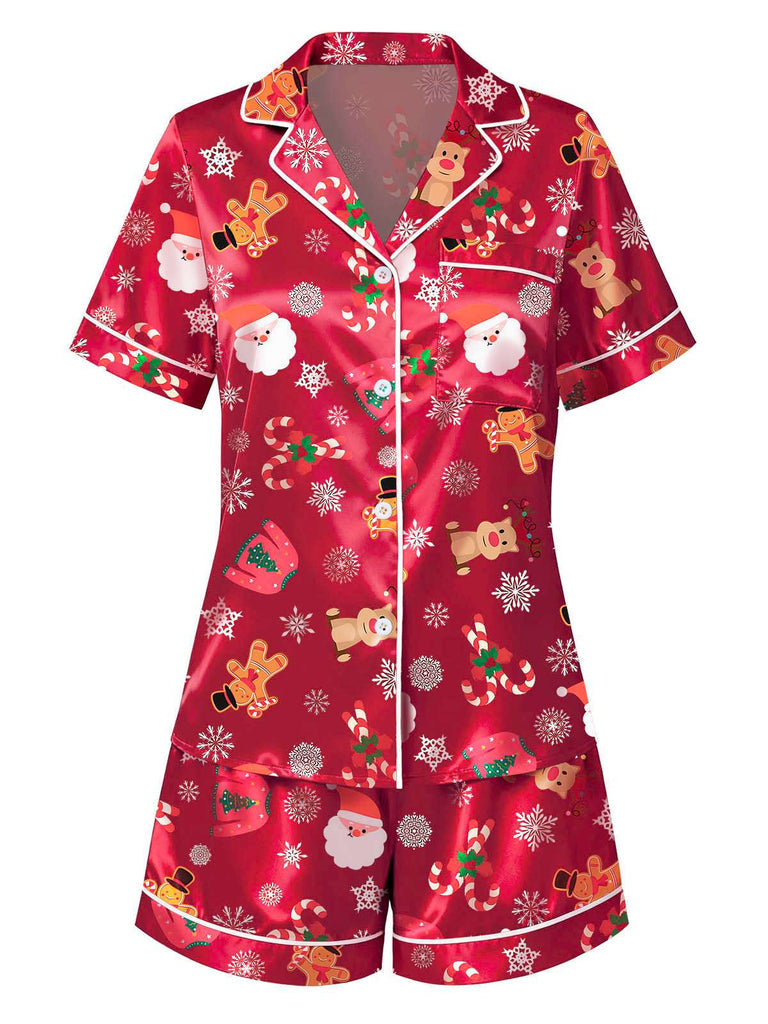 [Prévente] Ensemble pyjama rouge à imprimé Noël années 1950