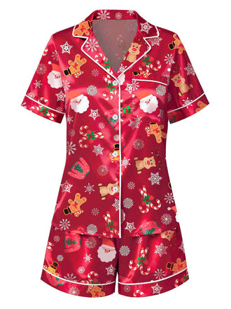 [Prévente] Ensemble pyjama rouge à imprimé Noël années 1950