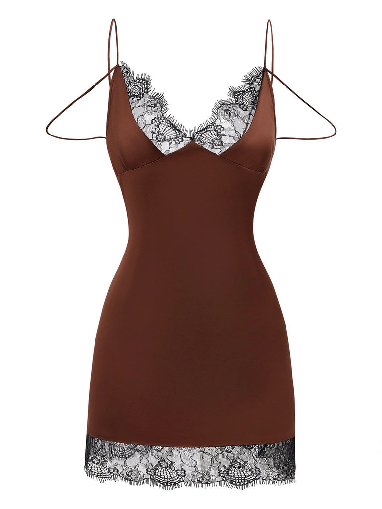 [Prévente] Nuisette en satin et résille marron des années 1960