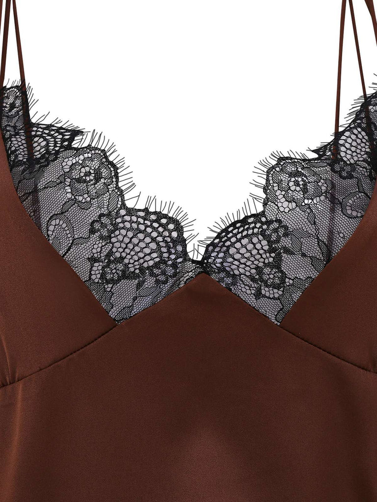 [Prévente] Nuisette en satin et résille marron des années 1960