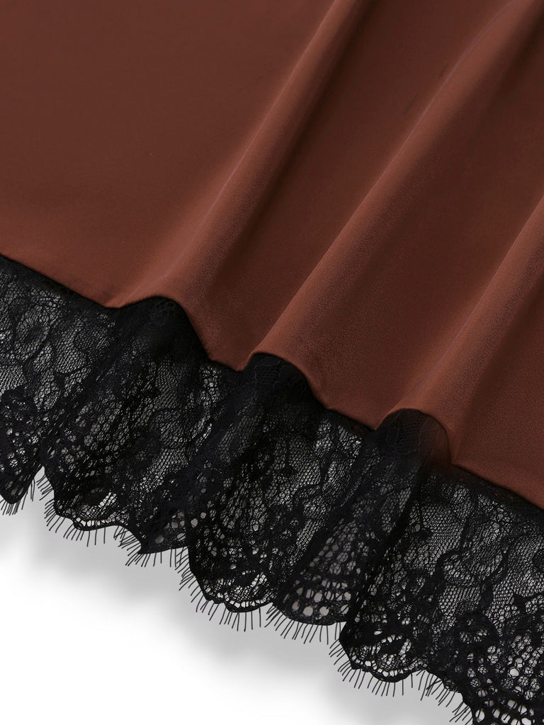 [Prévente] Nuisette en satin et résille marron des années 1960