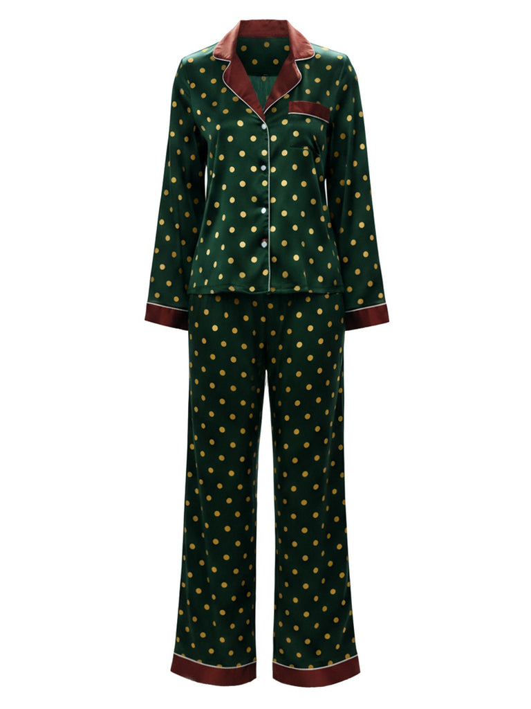 [Prévente] Pyjama vert foncé à pois contrastés années 1970