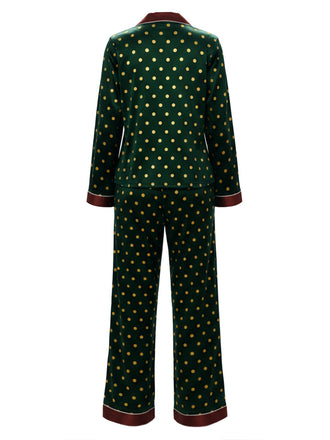 [Prévente] Pyjama vert foncé à pois contrastés années 1970