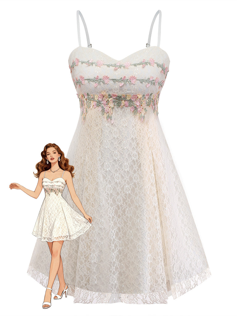 [Prévente] Nuisette en dentelle brodée de fleurs abricot style années 1950