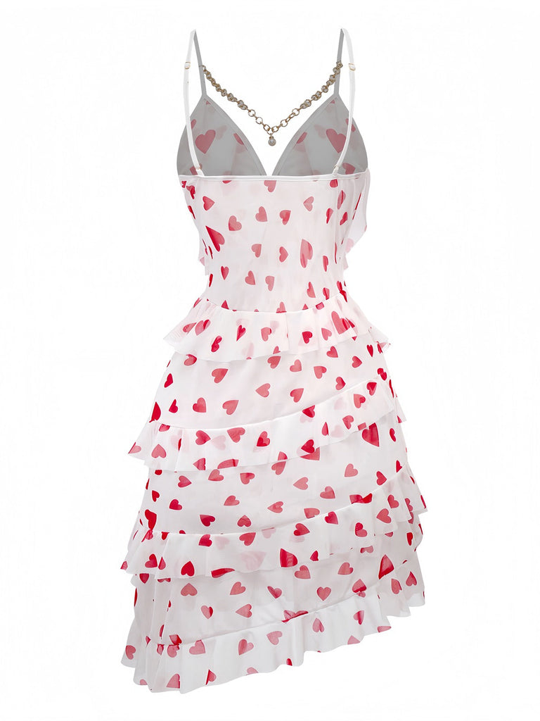 Nuisette rouge volants en résille années 1960