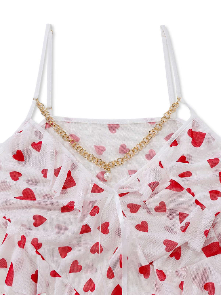 Nuisette rouge volants en résille années 1960