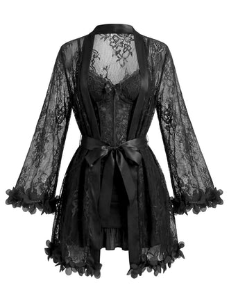 Ensemble de pyjama en dentelle à bretelles spaghetti et ceinture des années 1960