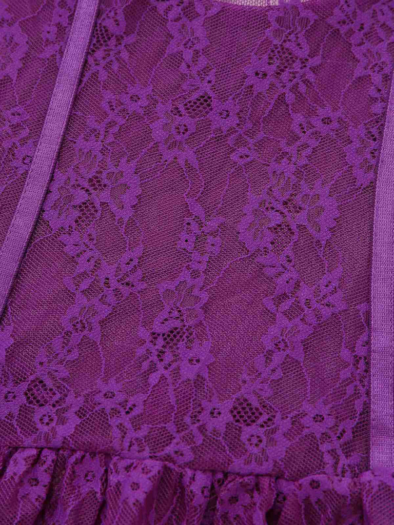 3PCS Ensemble lingerie dentelle violette bas années 1980