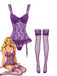 3PCS Ensemble lingerie dentelle violette bas années 1980