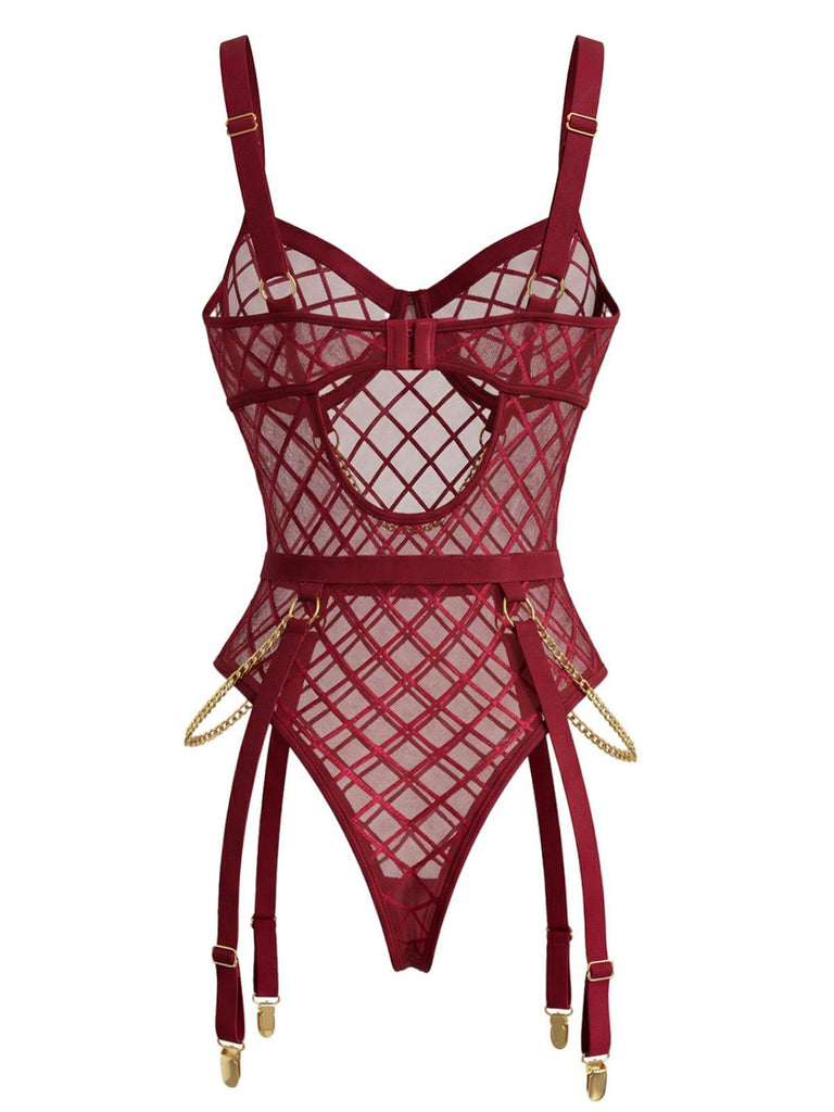 Lingerie en résille transparente à bretelles et chaînes années 1970