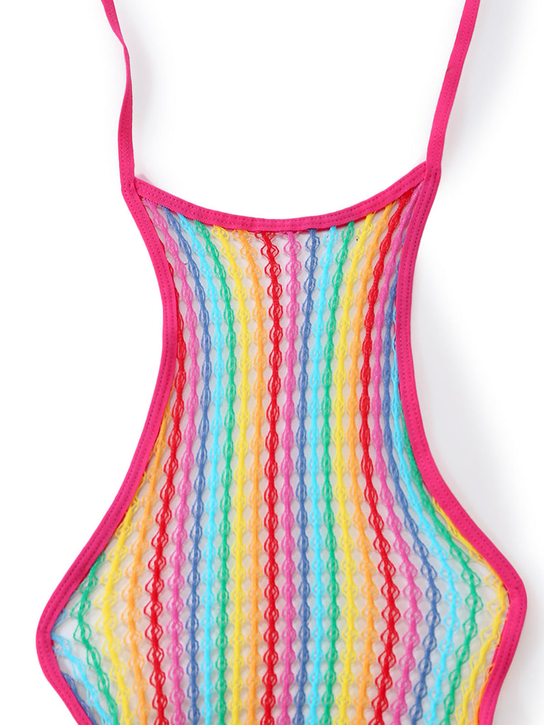 Multicolore Arc-en-Ciel Filet Halter Chemise de Nuit Années 1960 4