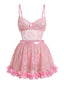 Lingerie Babydoll rosedentelle florale transparente pétales relief années 1950
