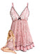 Nuisette Babydoll en Dentelle Transparente à Volants Rose Années 1980