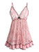 Nuisette Babydoll en Dentelle Transparente à Volants Rose Années 1980 2