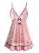 Nuisette Babydoll en Dentelle Transparente à Volants Rose Années 1980 5