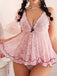 Nuisette Babydoll en Dentelle Transparente à Volants Rose Années 1980 3