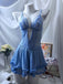 Chemise de Nuit Dentelle Bretelles Fines Floral Bleu Lac années 80 4