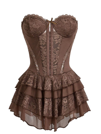Lingerie Corset Floral en Dentelle à Volants Étagés Années 1980 2