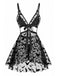 Ensemble de lingerie noir à chauves-souris avec découpes pour Halloween années 1970