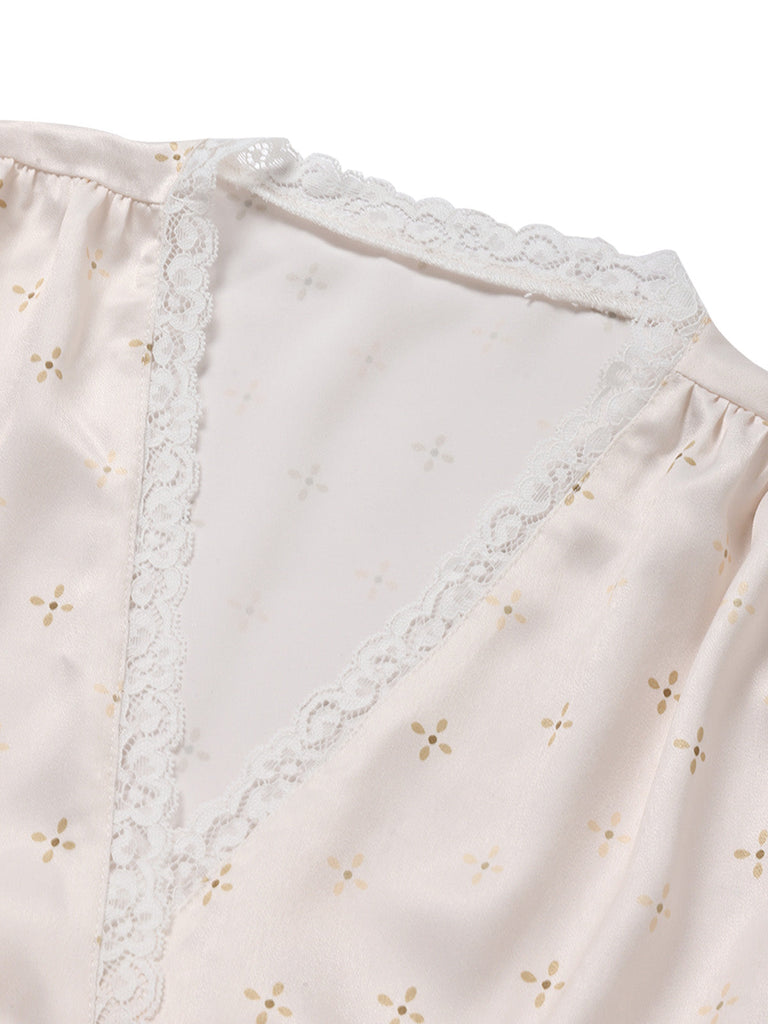 [Prévente] Nuisette Satin Petites Fleurs Convertible Ruched Ourlet Années 1950 7