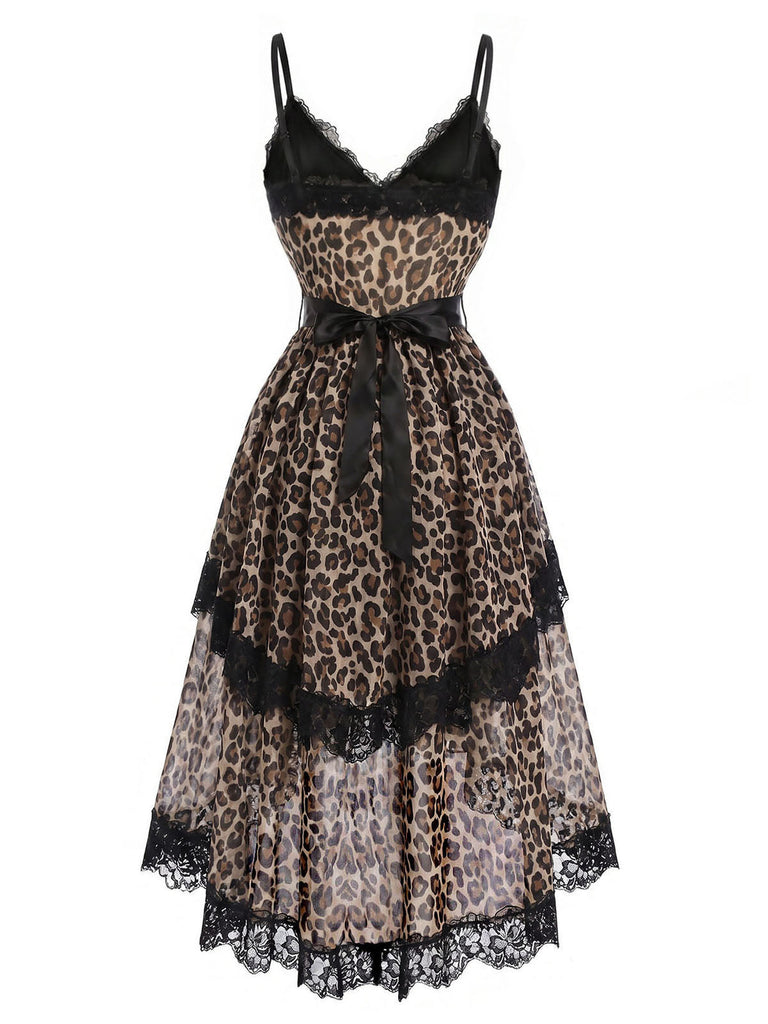 [Prévente] Nuisette Léopard Imprimé Deep Col V Asymétrique Ourlet Slip Années 1930 4