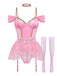 Ensemble 4 Pièces Lingerie Body Tutu Ballet Pailleté Rose Années 60