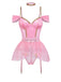 Ensemble 4 Pièces Lingerie Body Tutu Ballet Pailleté Rose Années 60