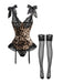Ensemble Lingerie Nœud Léopard Dentelle avec Bas Années 1950