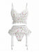 Nuisette Blanc Floral Dentelle Armature Porte-Jarretelles avec Bas Années 1950