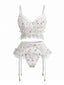 Ensemble de lingerie jarretière armatures dentelle florale blanche bas années 1950