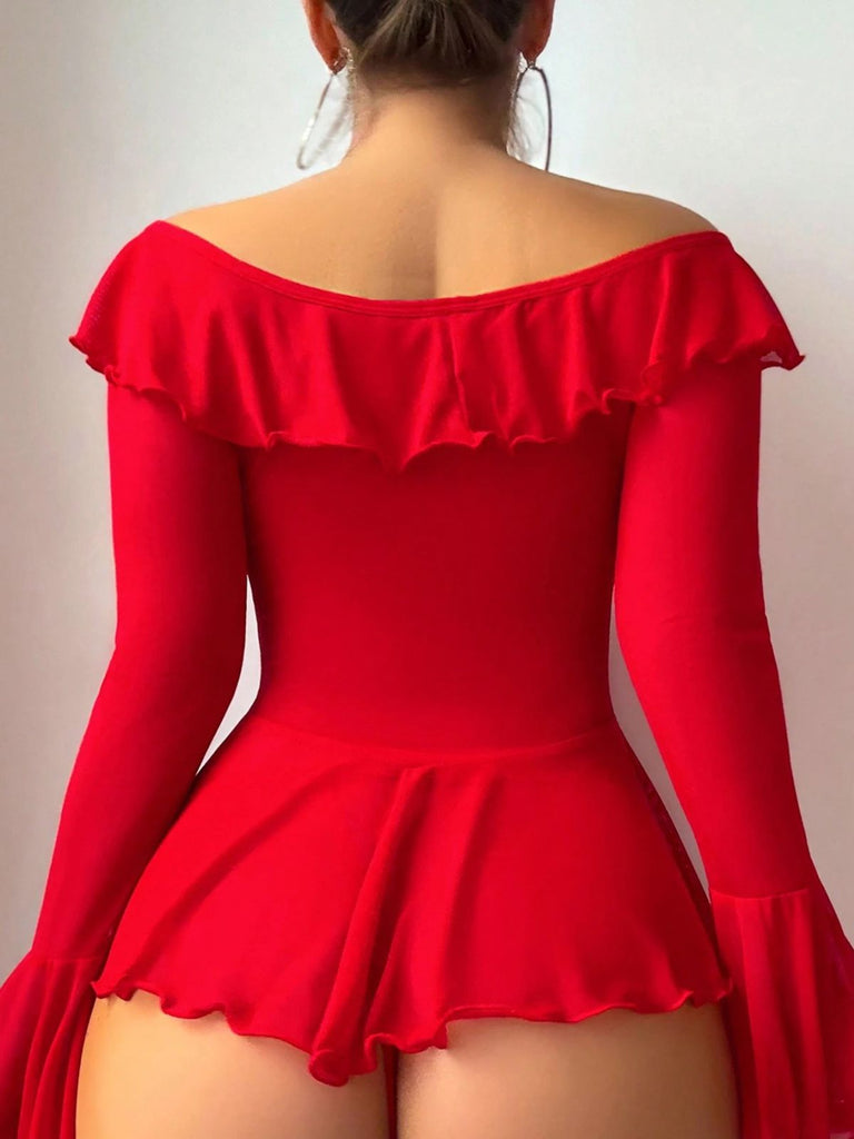 Ensemble 2 Pièces Nuisette Épaules Dénudées Tulle Transparent Années 50