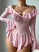 Ensemble 2 Pièces Nuisette Épaules Dénudées Tulle Transparent Années 50