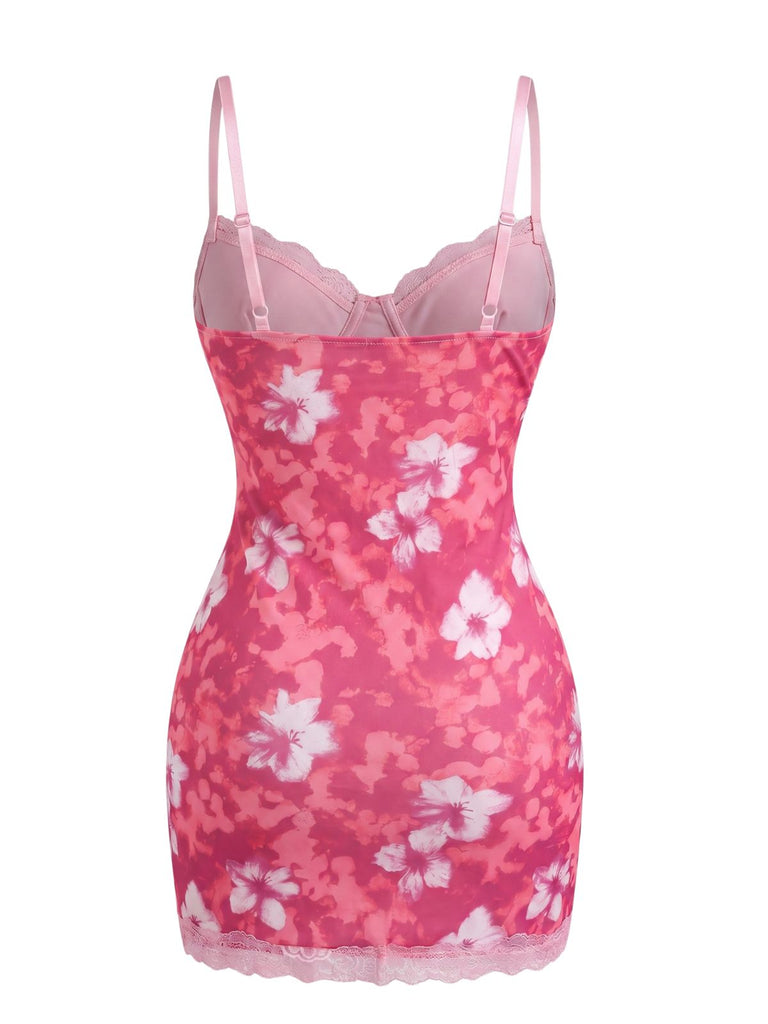Robe Moulant Floral Dentelle Bordure Lingerie Nuisette Mini Années 1960 8