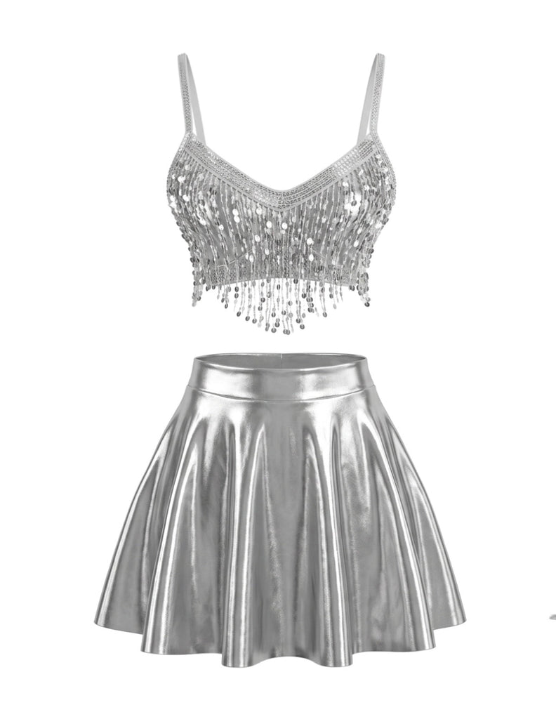 Ensemble Argent Paillettes Frange Années 1950 2