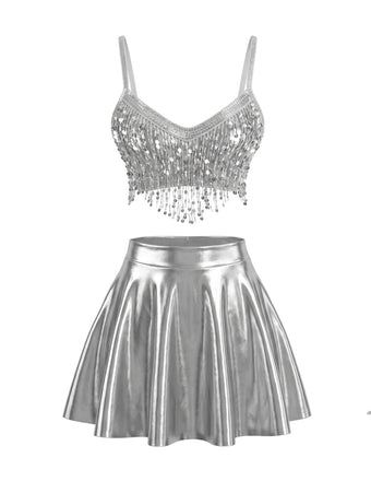 Ensemble Argent Paillettes Frange Années 1950 2