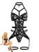 Body de lingerie lanières motif tête de mort et toile d'araignée années 70