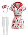 Ensemble costume blanc d'infirmière Halloween à éclaboussures de sang Années 1980