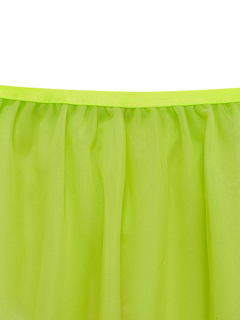 Ensemble pyjama de fée vert métallisé en tulle avec ailes années 1980