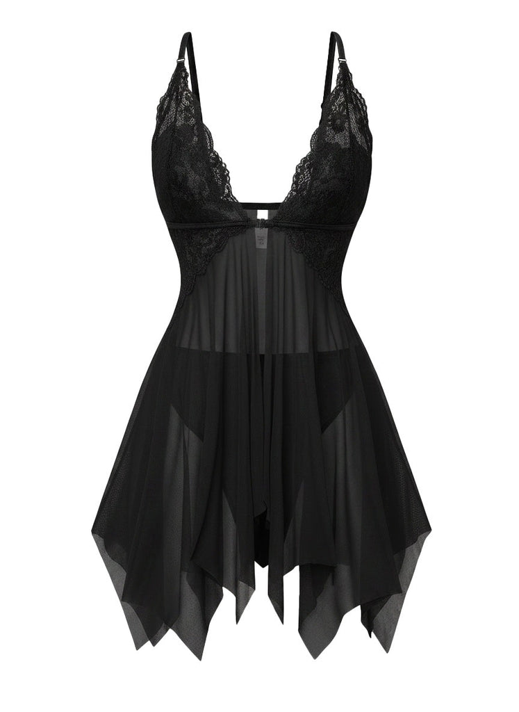 1980s Lace Mesh Sleepwear Classic Nightgown