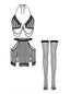 Ensemble de lingerie dos nu en dentelle rayures bas années 1980