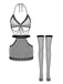 Ensemble Lingerie Dentelle Rayé Dos-Nu avec Bas Années 1980 2