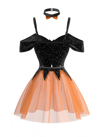 Set Lingerie Sorcière Halloween à Épaules Dénudées Années 1980