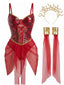 Ensemble nuisette rouge résille motif peau serpent et méduse années 80