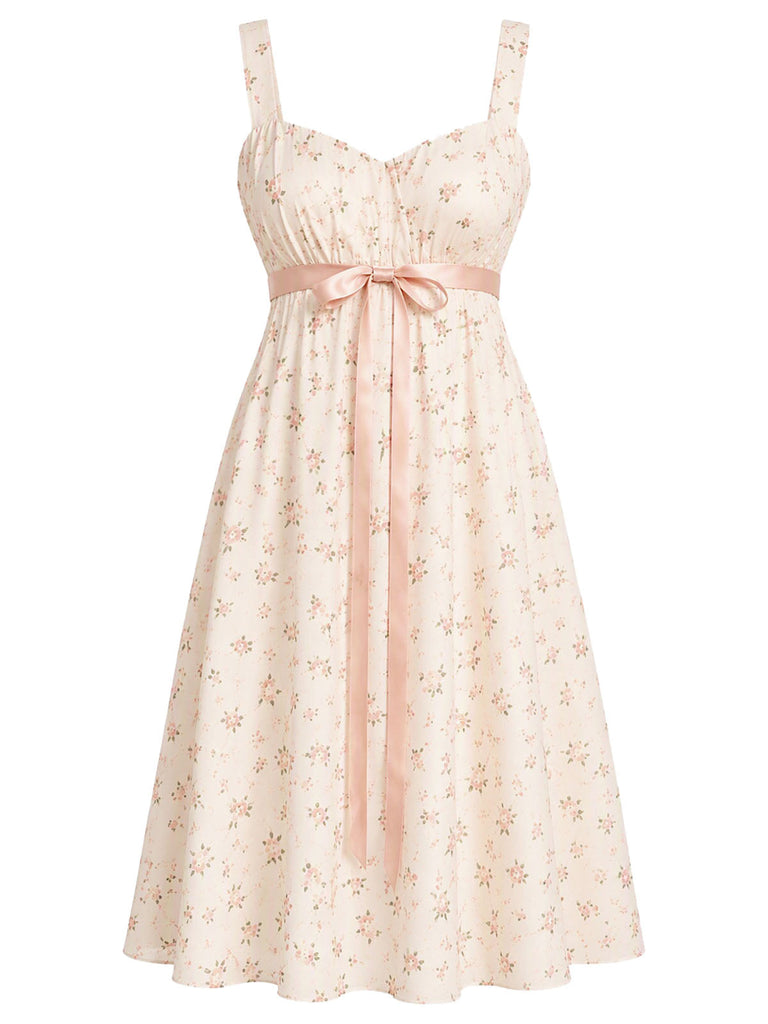 [Prévente] Nuisette Florale avec Nœud à la Taille Rose Brumeux Années 1950